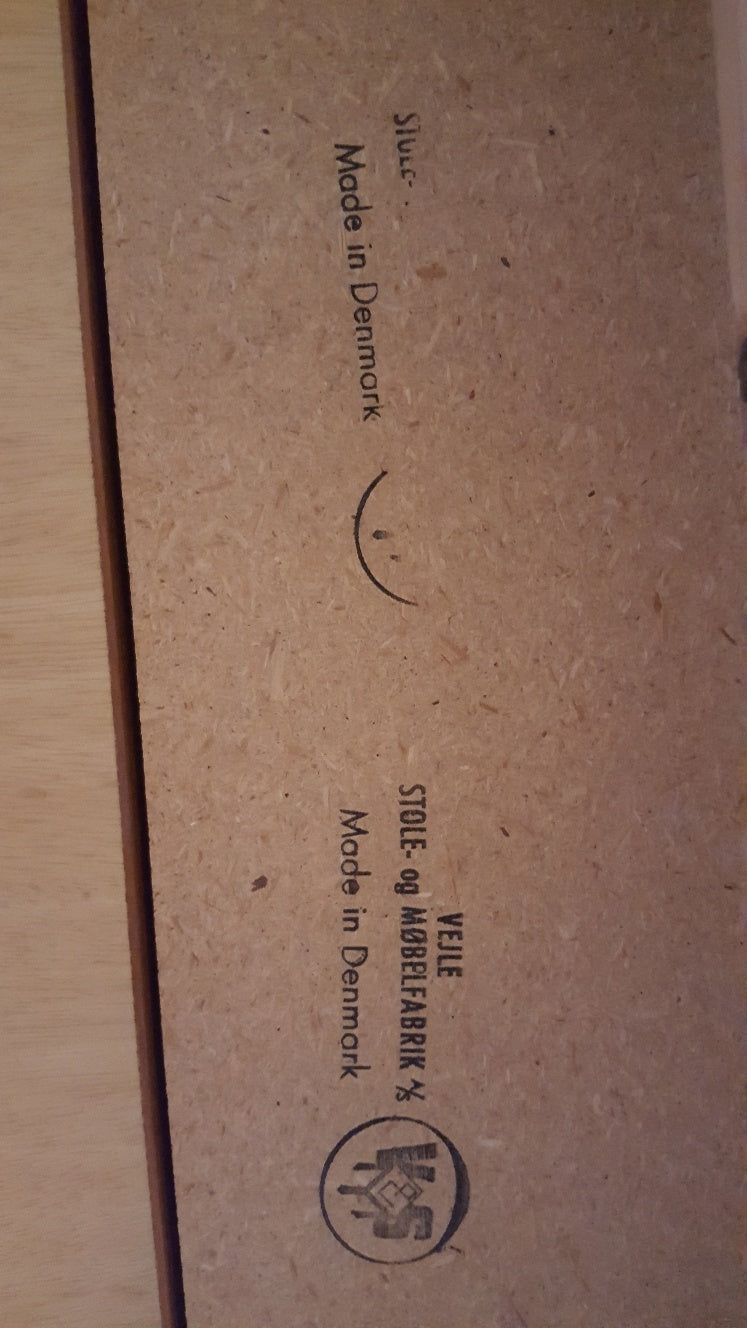 Vejle Stole & Mobelfabrik extending midcentury table maker's stamp- Cook Street Vintage
