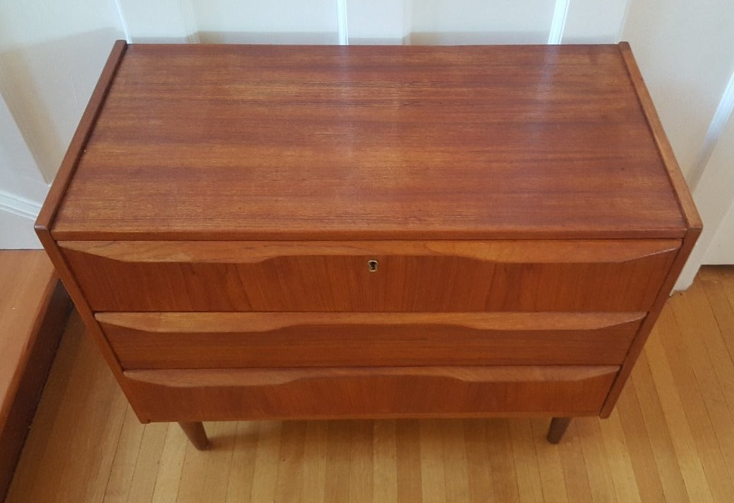 Top view of MCM Danish modern low boy 3 drawer dresser- Cook Street Vintage