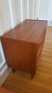Side view of MCM Danish modern low boy 3 drawer dresser- Cook Street Vintage