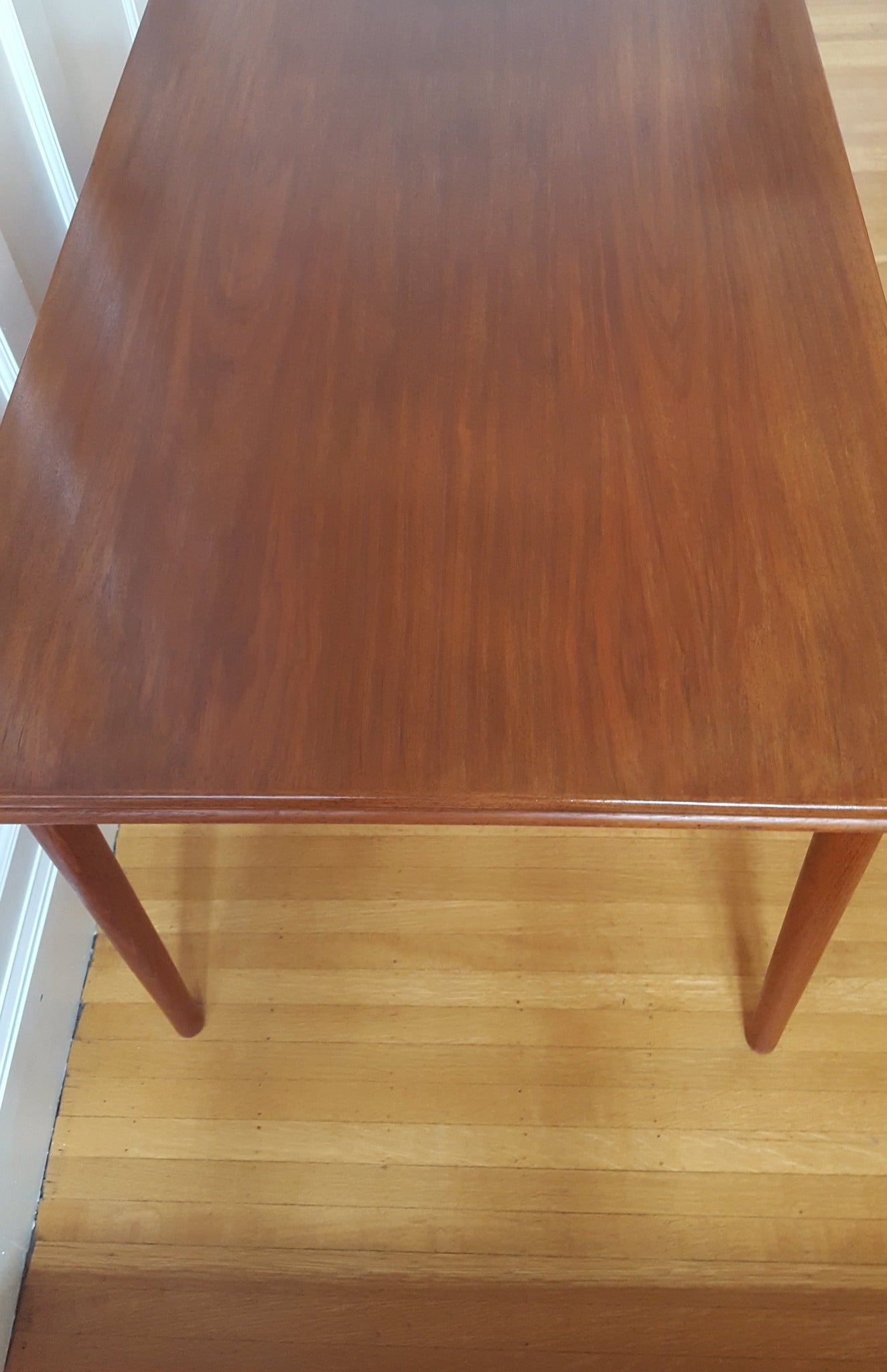 Birds eye view of rectangular midcentury Danish design teak dining table- Cook Street Vintage