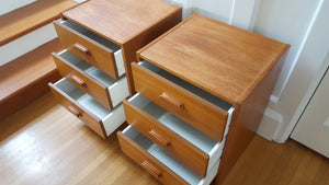 Teak bedside tables with drawers open- Cook Street Vintage
