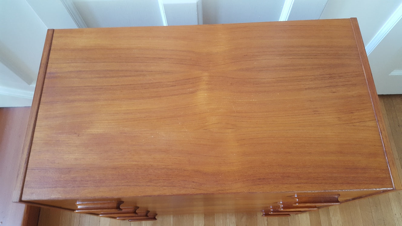 Top of 4 drawer MCM teak dresser- Cook Street Vintage