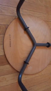 bottom of Set of 4 vintage teak plywood and steel dot stools on metal tripod legs. Originally designed by Arne Jacobsen- Cook Street Vintage