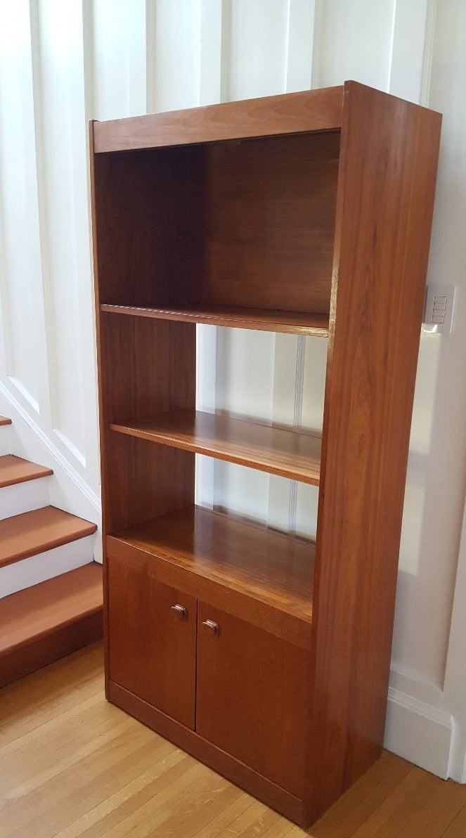 Tall Vintage Teak Bookcase with Bottom Cabinet - Coo Street Vintage