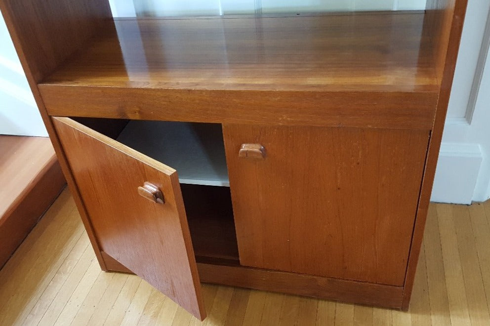 Tall Vintage Teak Bookcase with Bottom Cabinet - Coo Street Vintage
