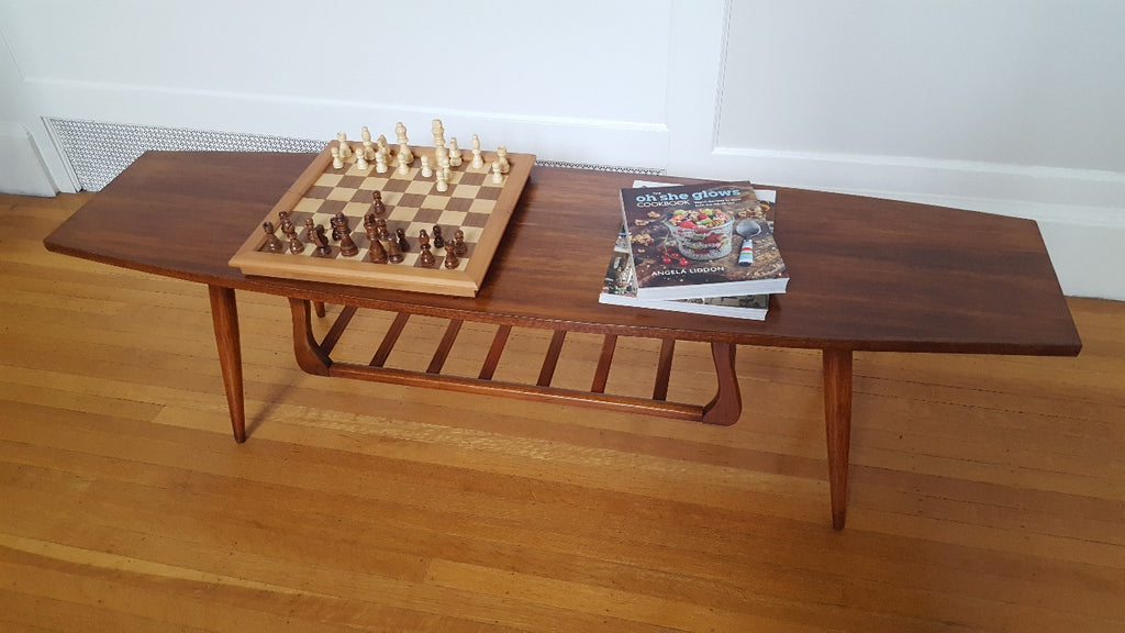 MCM Double Tier Coffee Table with Spindle Shelf- Cook Street Vintage