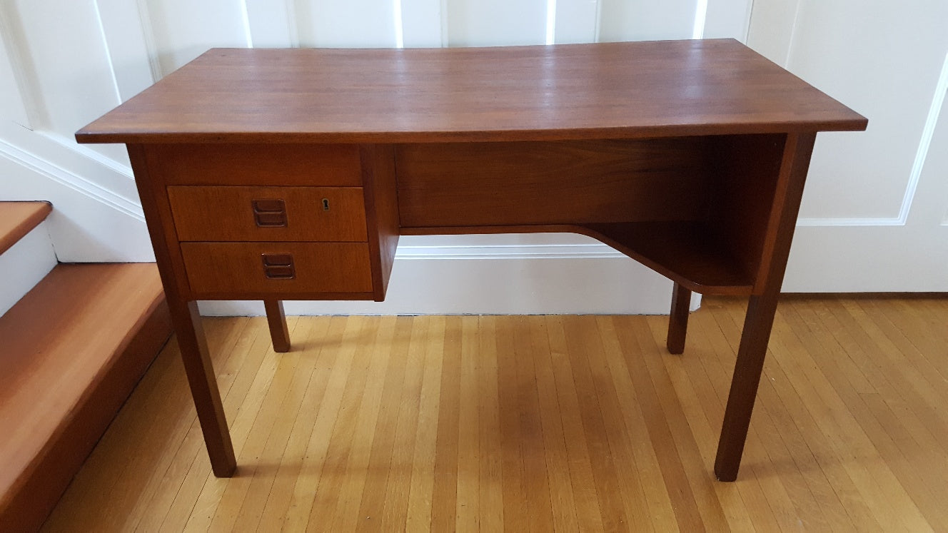 Small MCM Teak Desk with Back Display Shelf- Cook Street Vintage
