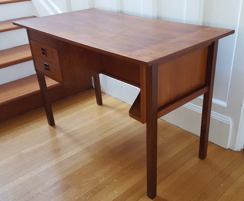 Small MCM Teak Desk with Back Display Shelf- Cook Street Vintage