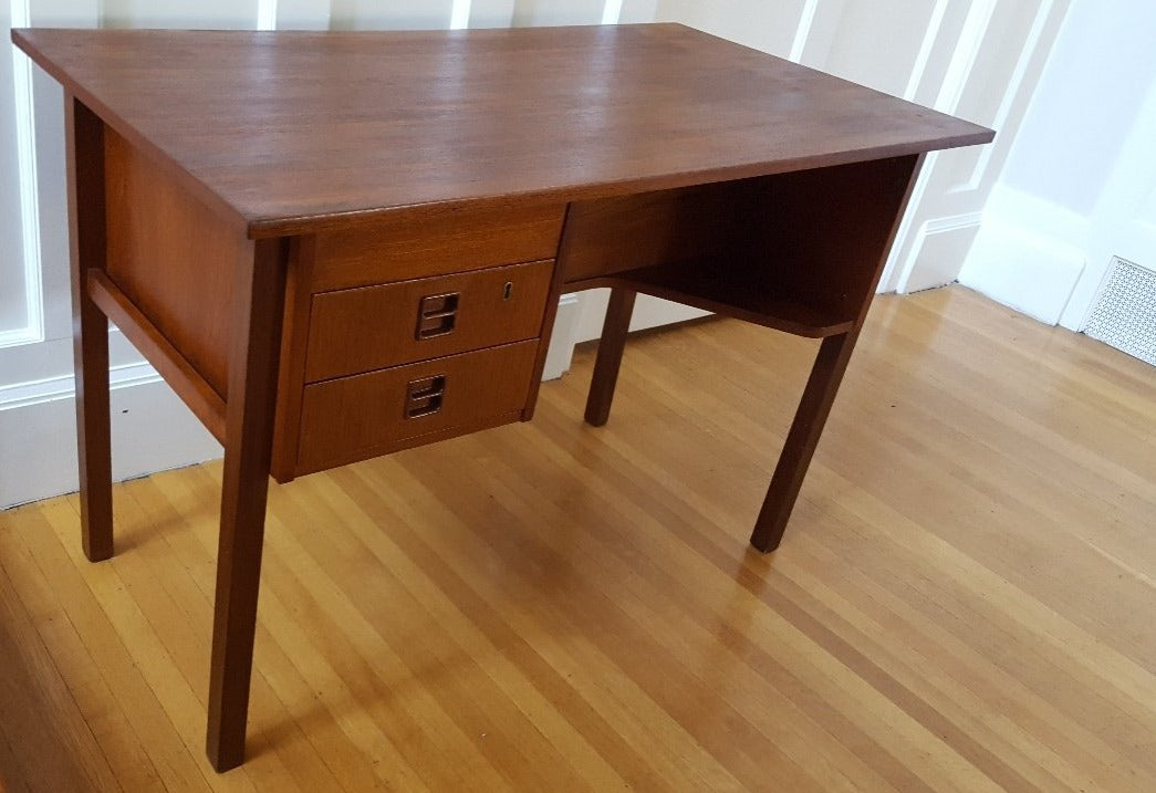 Small MCM Teak Desk with Back Display Shelf- Cook Street Vintage