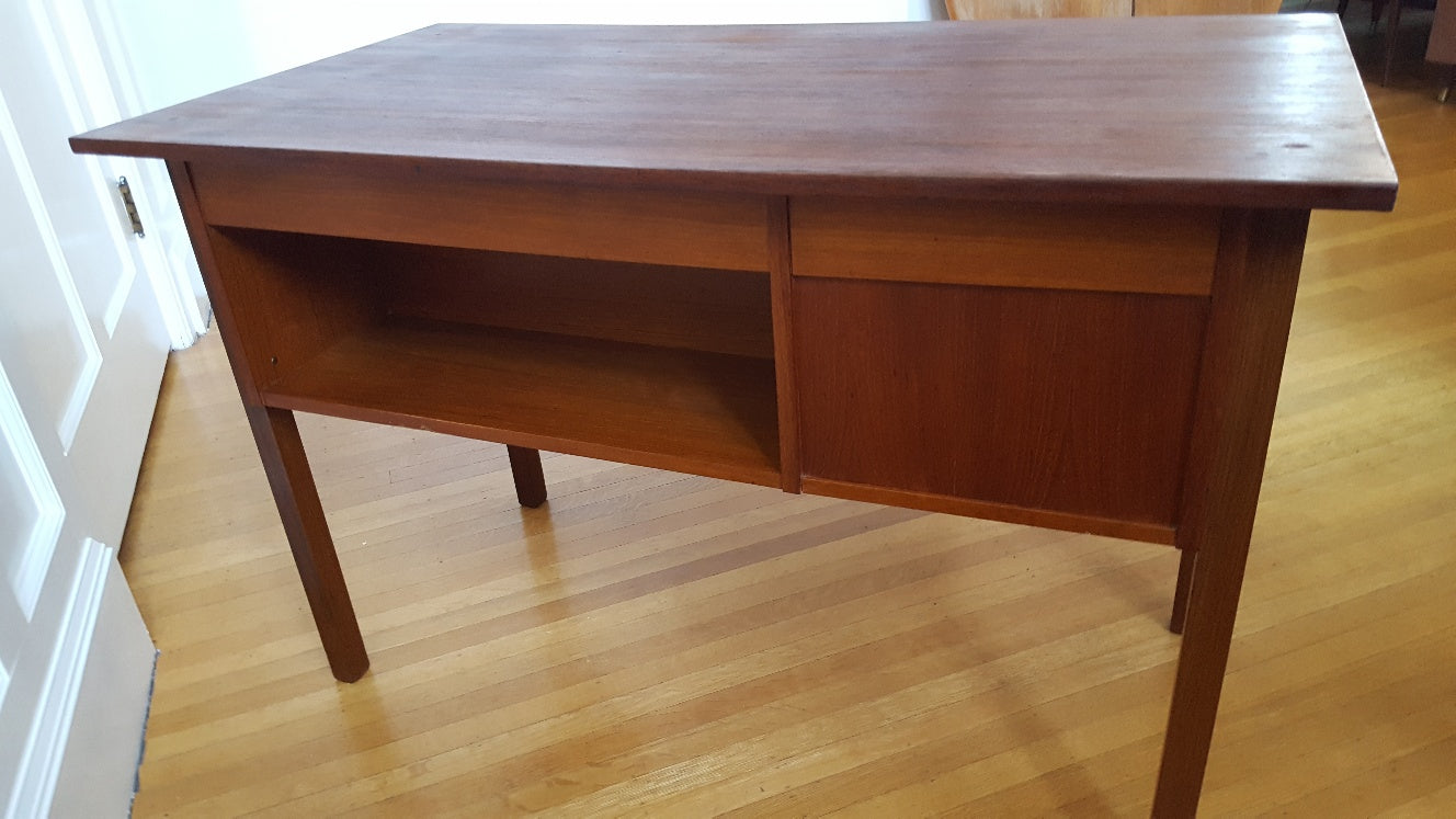 Back side of Small MCM Teak Desk with Back Display Shelf- Cook Street Vintage