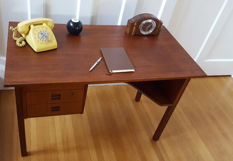 Small MCM Teak Desk with Back Display Shelf- Cook Street Vintage
