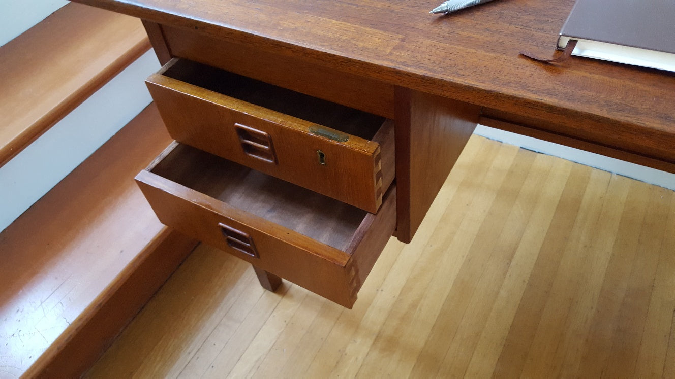 Small MCM Teak Desk with Back Display Shelf- Cook Street Vintage
