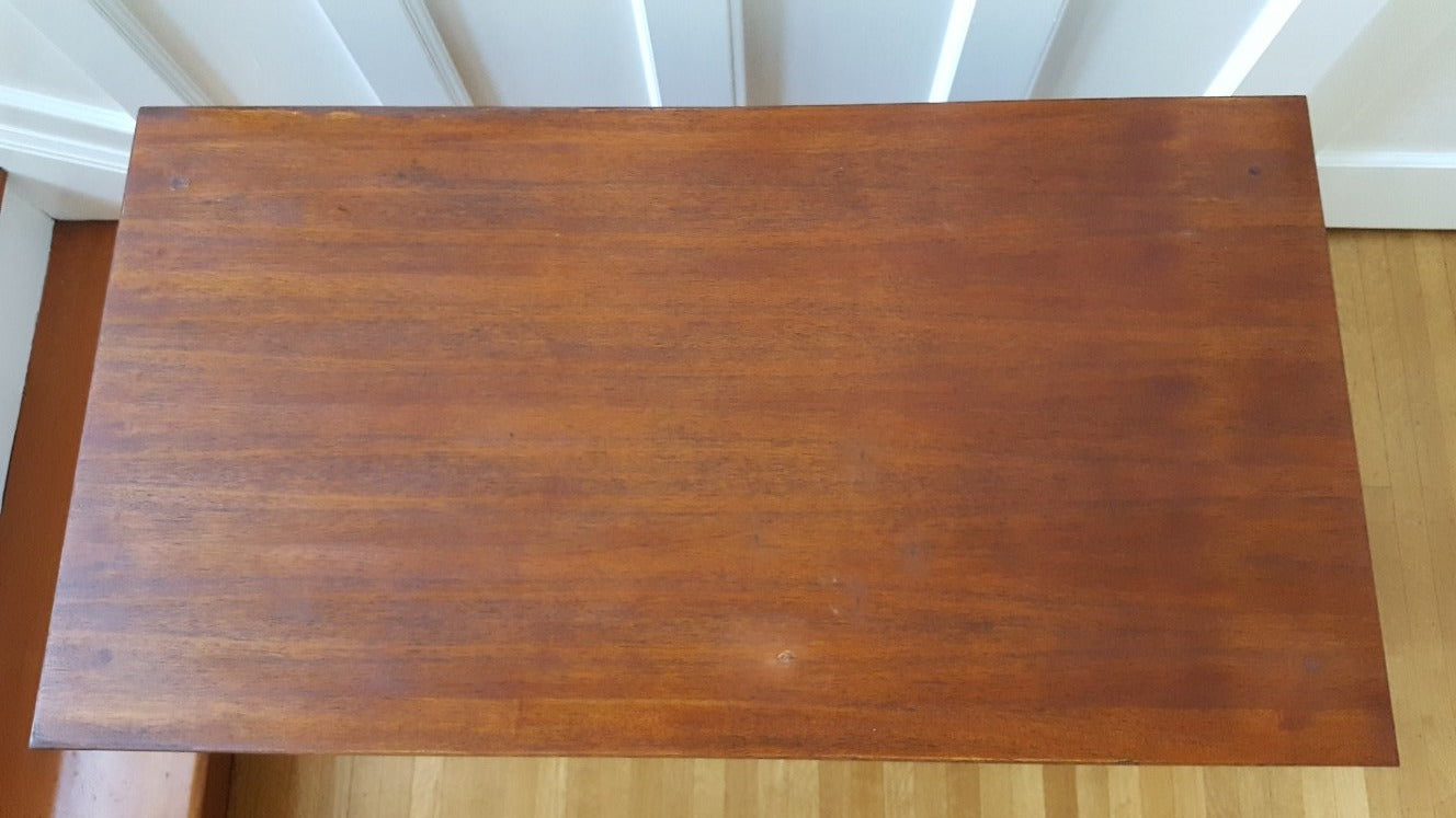 Top of Small MCM Teak Desk with Back Display Shelf- Cook Street Vintage
