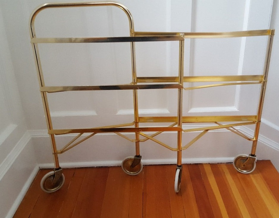 Folded Midcentury Three Level Folding Gold Tea Trolley- Cook Street Vintage