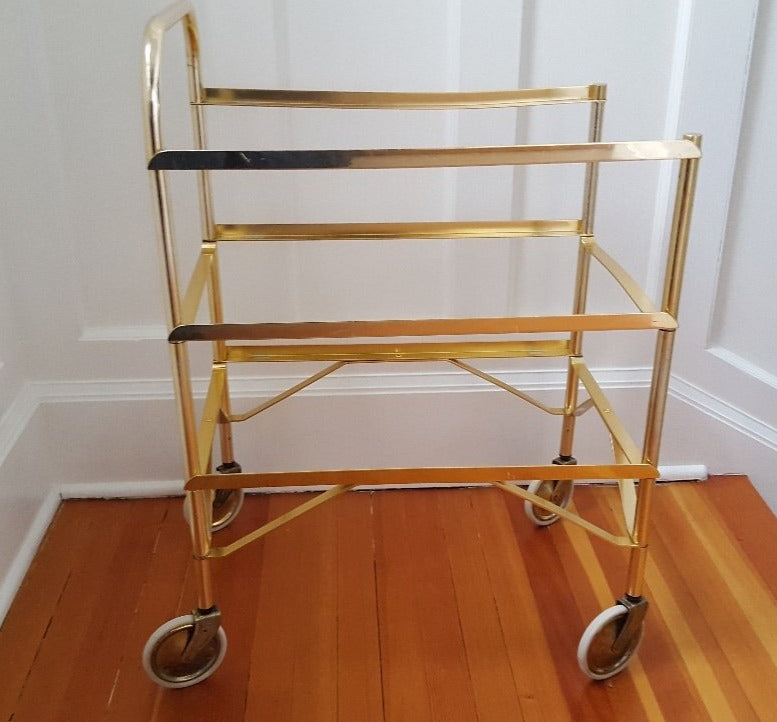 Midcentury Three Level Folding Gold Tea Trolley- Cook Street Vintage