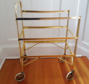 Midcentury Three Level Folding Gold Tea Trolley- Cook Street Vintage
