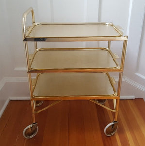 Midcentury Three Level Folding Gold Tea Trolley- Cook Street Vintage