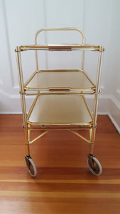 Midcentury Three Level Folding Gold Tea Trolley- Cook Street Vintage