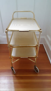 Midcentury Three Level Folding Gold Tea Trolley- Cook Street Vintage