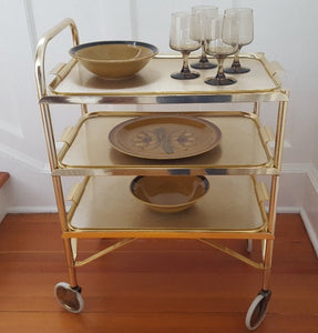 Midcentury Three Level Folding Gold Tea Trolley- Cook Street Vintage