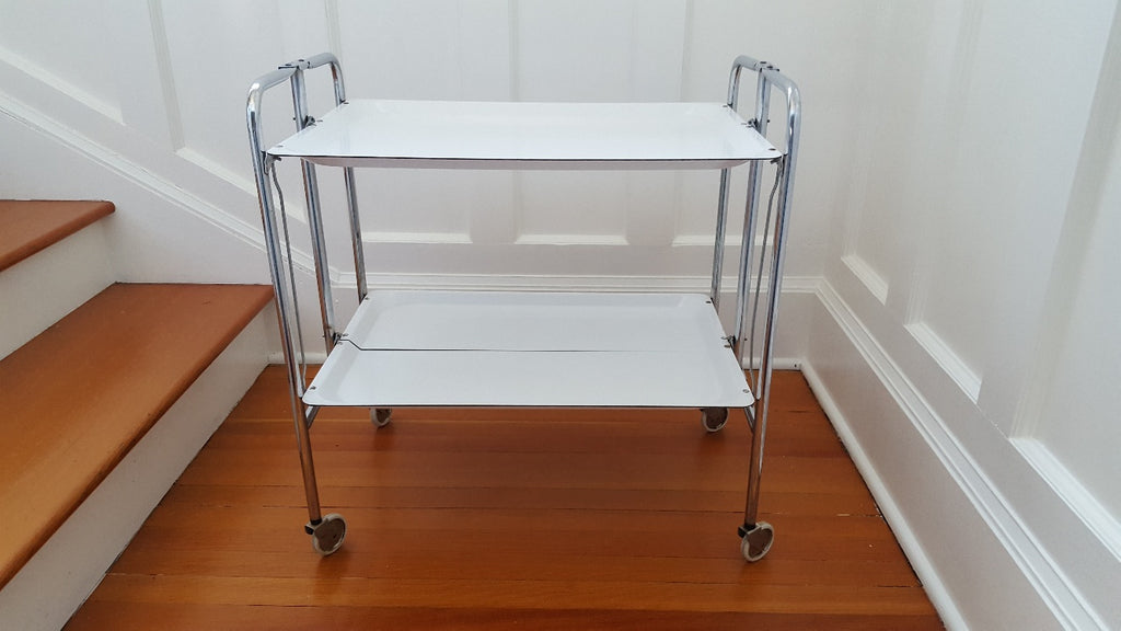 Vintage Metal Folding Trolley, bar cart, hospital cart, coffee and tea wagon- Cook Street Vintage