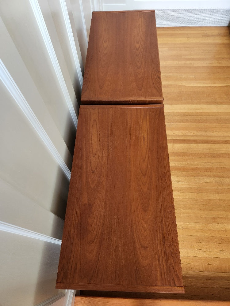 top view of Classic mid-century teak dresser with 3 dove tailed drawers- Cook Street Vintage