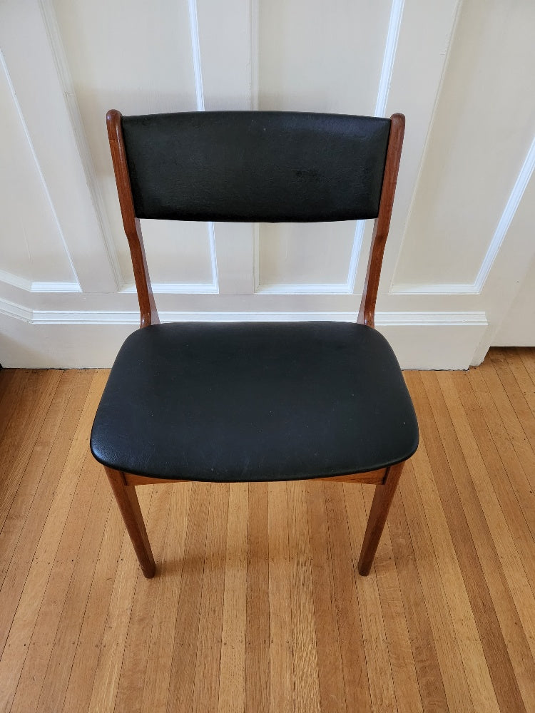 MCM Teak Danish Dining Chairs with Black Vinyl Seats- Cook Street Vintage