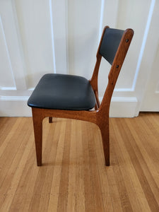 MCM Teak Danish Dining Chairs with Black Vinyl Seat side view- Cook Street Vintage