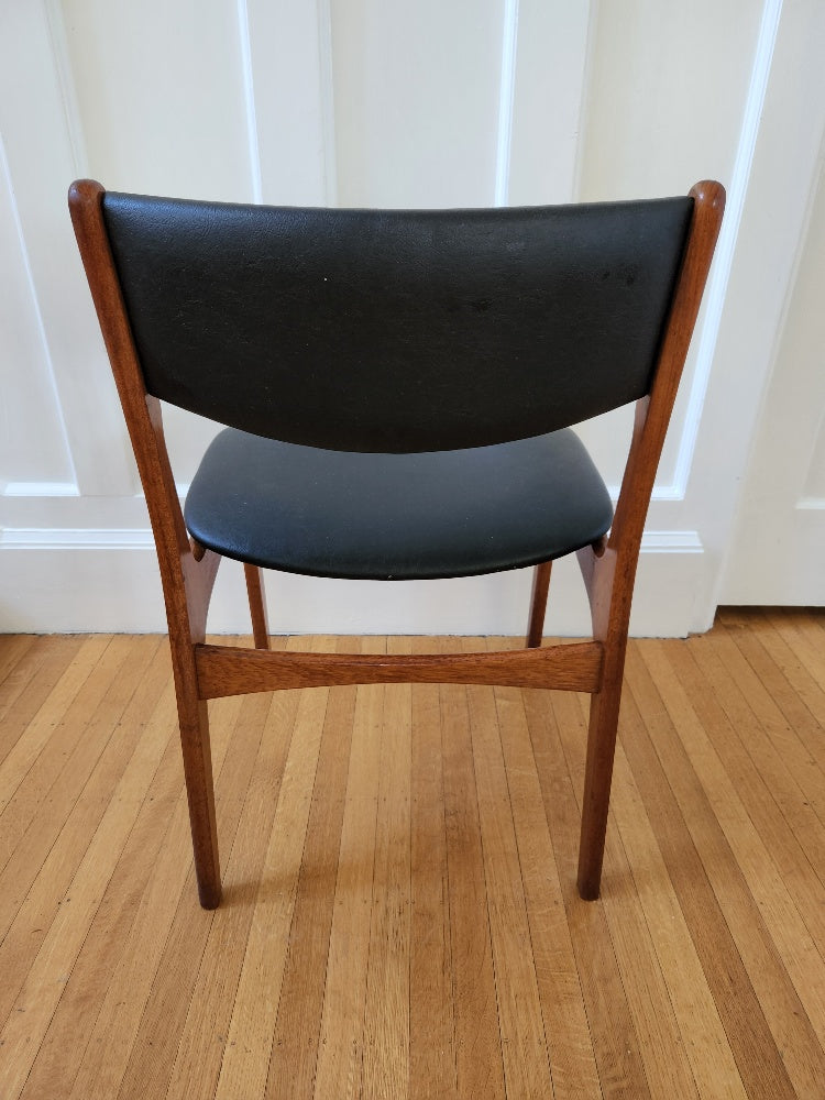 MCM Teak Danish Dining Chairs with Black Vinyl Seat back- Cook Street Vintage