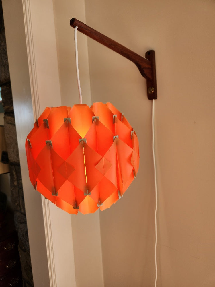 Mid-century Wall Mounted Orange Teak Swag Light Fixture