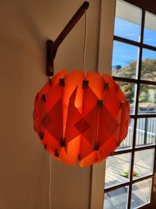 Mid-century Wall Mounted Orange Teak Swag Light Fixture