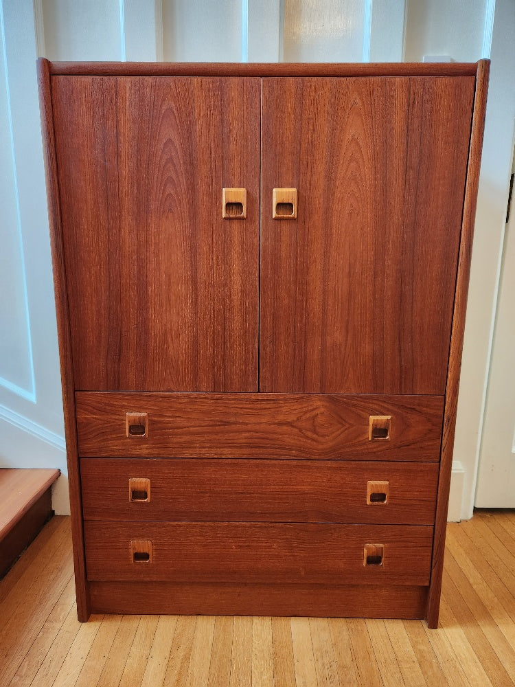 vintage teak cabinet with two doors and three bottom drawers- Cook Street Vintage