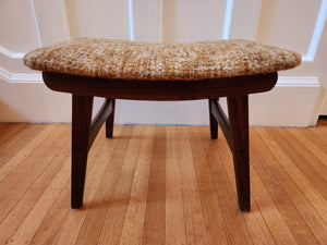Mid-century Fredly Möbelfabrik Teak Ottoman footstool with beige upholstery- Cook Street Vintage