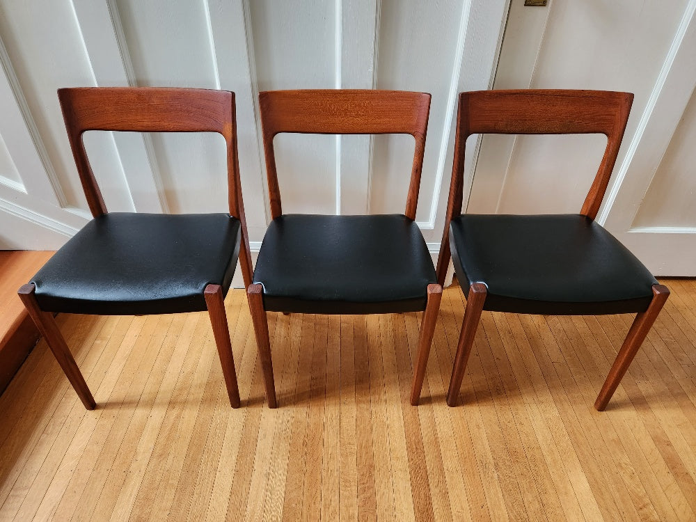 Gorgeous MCM teak dining chairs with new black vinyl seats. Made in Sweden by Svegards Markaryd- Cook Street Vintage