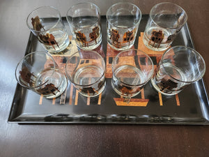 Gorgeous mid-century whiskey low ball glasses with Monterey Fish market theme. by Couroc of Monterey. A nice set with our Monterey Fish Market bartender's tray- Cook Street Vintage