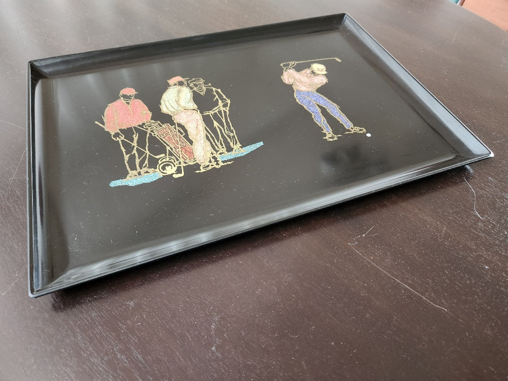 Fabulous MCM Golf Themed Tray by Couroc of Monterey