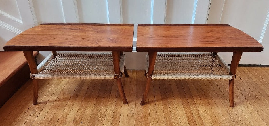 Teak End Table with Rope Shelf