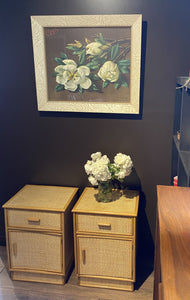 Framed Vladimir Tretchikoff print with wicker bedside tables- Cook Street Vintage