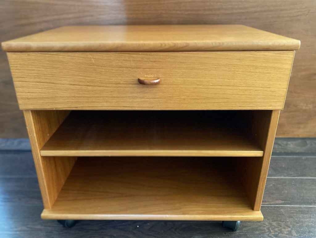 Mobler Teak Side table with drawer and shelf on caster- Cook Street Vintage