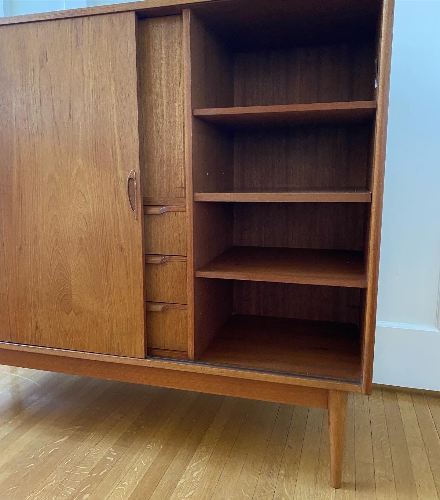 Right cabinet door with shelves from Mid-century Scandinavian Teak Secretary Cabinet- Cook Street Vintage