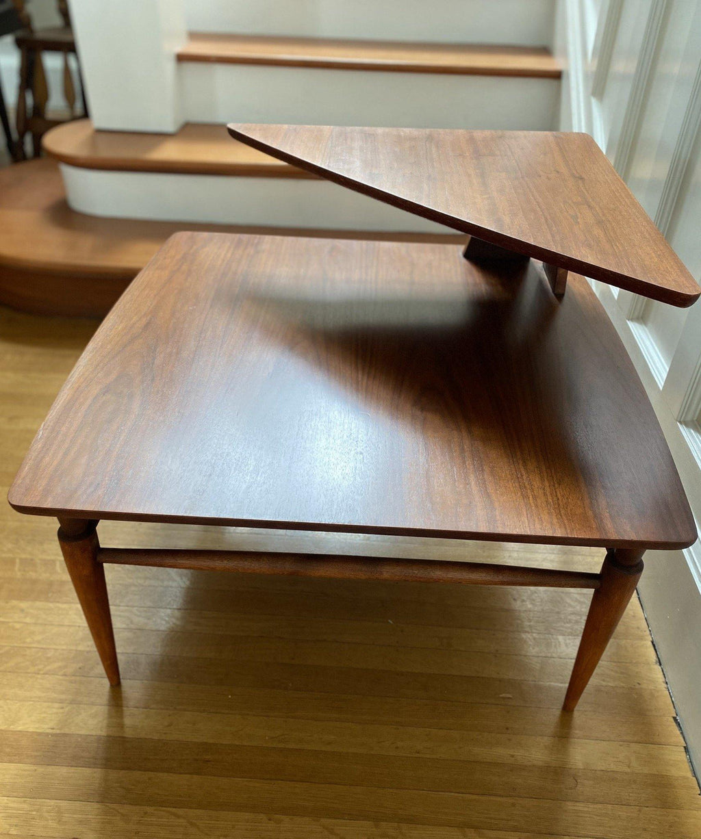 Birds eye view of two tiered table with boomerang shelf- Cook Street Vintage