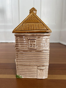 Second side view of Cottage Biscuit jar with window and door detail- Cook Street Vintage