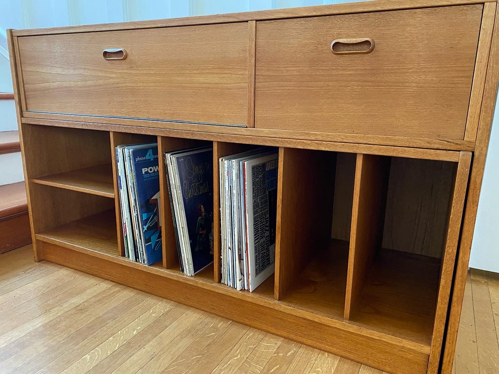 Two Piece Midcentury Teak Extendable Entertainment Unit- Cook Street Vintage