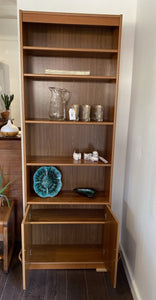 Large Danish teak book case and shelves with bottom cabinet open-Cook Street Vintage