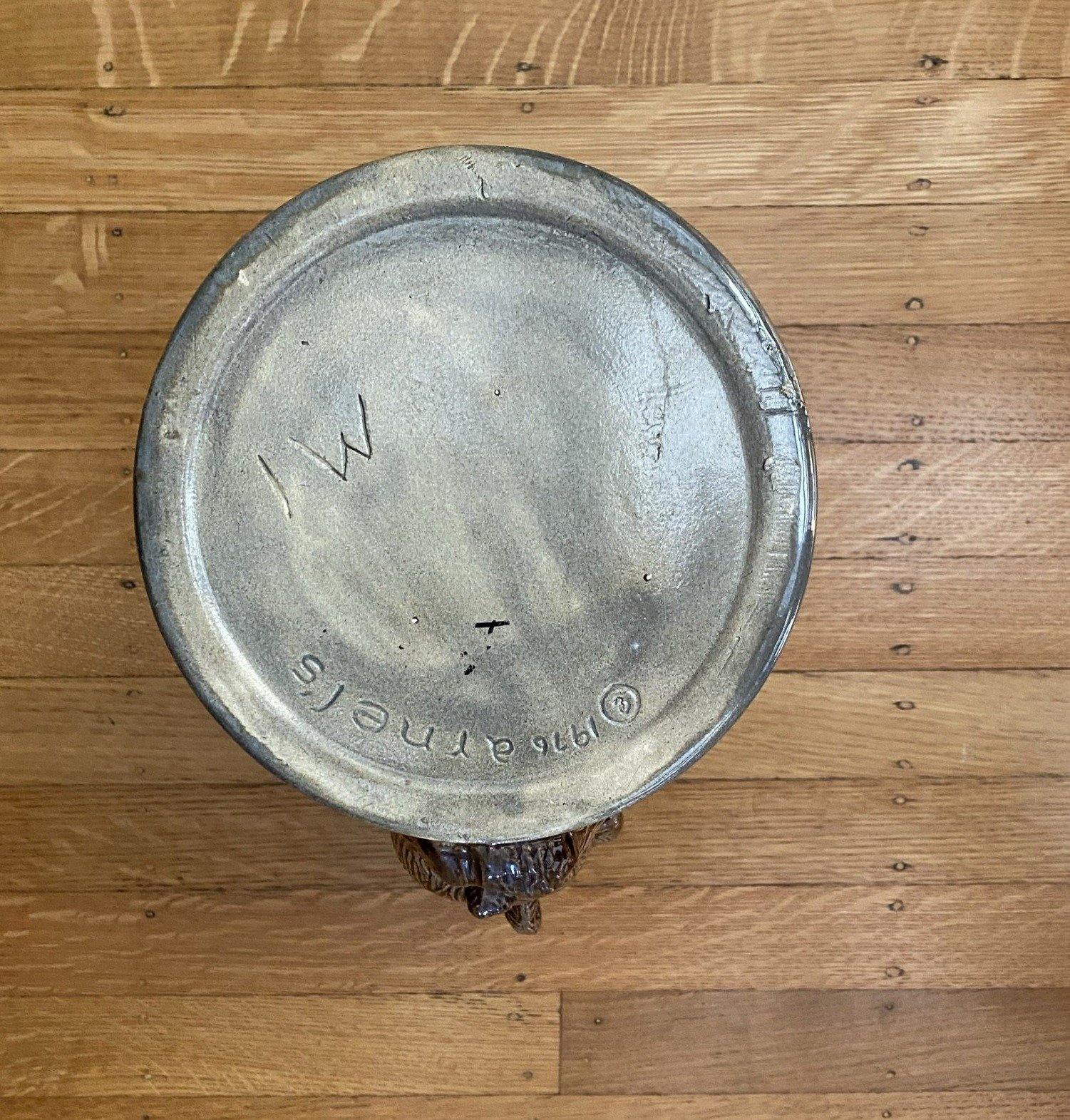 Bottom of Arnel Cookie Jar of trash can with bear showing Arnel's logo and 1976 - Cook Street Vintage