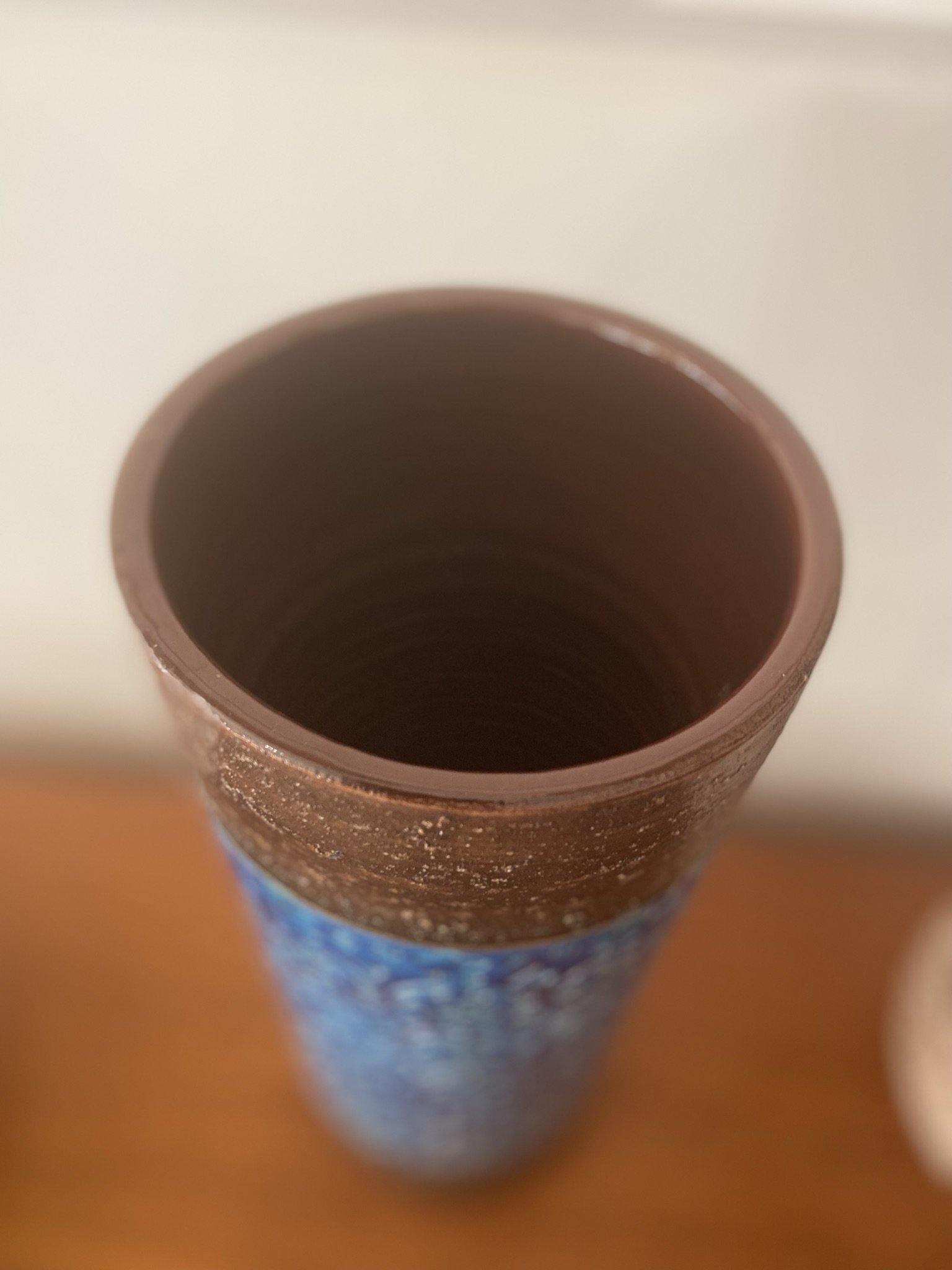 Close up of rim of Italian blue ceramic vase- Cook Street Vintage