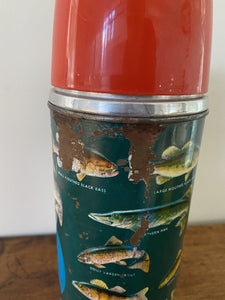 Aladdin Angler Thermos close up to show exterior wear - Cook Street Vintage