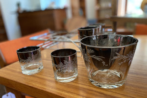 Silver fade glass ice bucket with two glasses- Cook Street Vintage