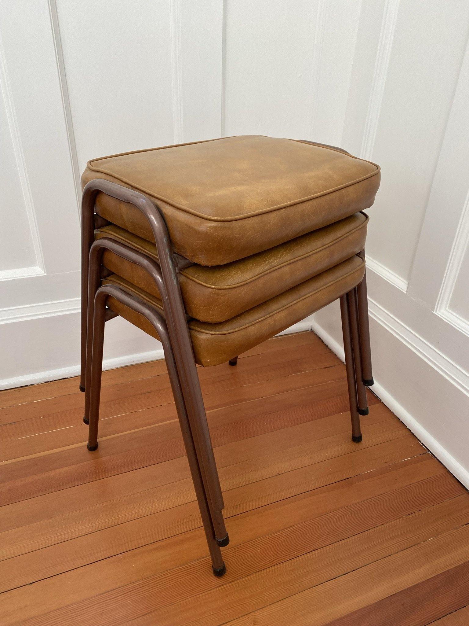 Side View of three vinyl sticking stools- Cook Street Vintage