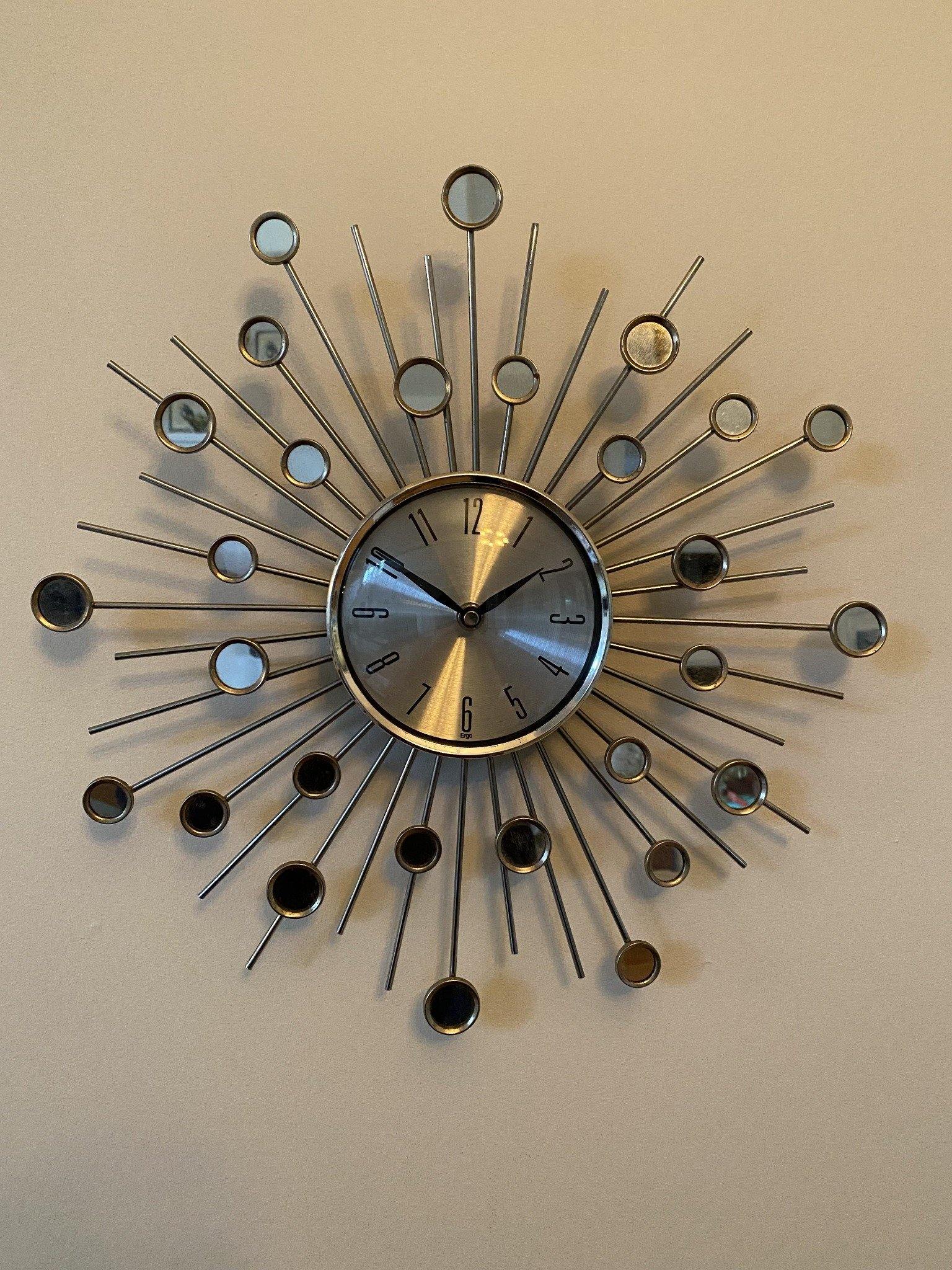 Vintage style mirror wall clock with metal points- Cook Street Vintage